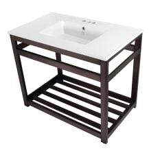 Quadras 37-3/8" Rectangular Ceramic, Steel, and Drop In Bathroom Sink with Overflow and 3 Faucet Holes at 4" Centers