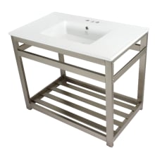 Quadras 37-3/8" Rectangular Ceramic, Steel, and Drop In Bathroom Sink with Overflow and 3 Faucet Holes at 4" Centers