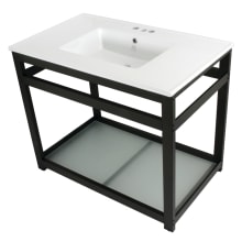 Quadras 37-3/8" Rectangular Ceramic, Steel, and Glass Drop In Bathroom Sink with Overflow and 3 Faucet Holes at 4" Centers
