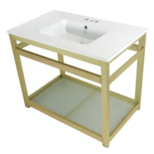 Quadras 37-3/8" Rectangular Ceramic, Steel, and Glass Drop In Bathroom Sink with Overflow and 3 Faucet Holes at 4" Centers