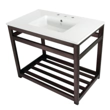 Quadras 37-3/8" Rectangular Ceramic, Steel, and Drop In Bathroom Sink with Overflow and 3 Faucet Holes at 8" Centers