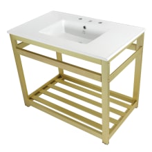 Quadras 37-3/8" Rectangular Ceramic, Steel, and Drop In Bathroom Sink with Overflow and 3 Faucet Holes at 8" Centers