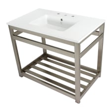 Quadras 37-3/8" Rectangular Ceramic, Steel, and Drop In Bathroom Sink with Overflow and 3 Faucet Holes at 8" Centers