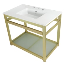 Quadras 37-3/8" Rectangular Ceramic, Steel, and Glass Drop In Bathroom Sink with Overflow and 3 Faucet Holes at 8" Centers
