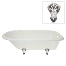 67" Free Standing Cast Iron Soaking Tub with Right Drain and Overflow
