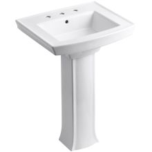 24" Widespread Vitreous China Pedestal Bathroom Sink with 3 Pre Drilled Faucet Holes from the Archer Collection