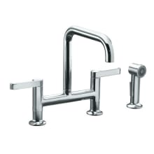 Double Handle Bridge Kitchen Faucet with Metal Lever Handles and Sidespray from the Torq Collection