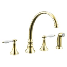 Double Handle Kitchen Faucet with Porcelain Traditional Lever Handles and Sidespray from the Finial Series