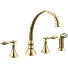 Double Handle Kitchen Faucet with Metal Traditional Lever Handles and Sidespray from the Finial Series