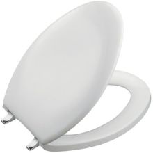 Bancroft Elongated Closed-Front Toilet Seat with Vibrant Brushed Nickel Hinges