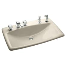 Man's Lav 28" Drop-In Cast Iron Bathroom Sink Pre-Drilled for 8" Widespread Faucet, Sidespray and Soap Dispenser