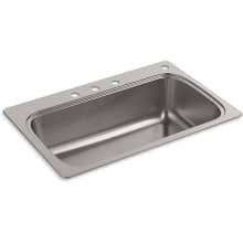 Verse 33" x 22" Single Basin Drop In Kitchen Sink With Four Faucet Holes