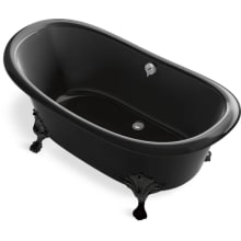 Artifacts 66" Free Standing Cast Iron Soaking Tub with Center Drain - Claw Feet Sold Separately