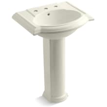 Devonshire 24" Pedestal Bathroom Sink with 3 Pre-Drilled Faucet Holes and Overflow Assembly
