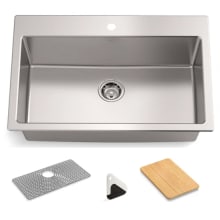 Bentham 33" Undermount Single Basin Stainless Steel Kitchen Sink with Basin Mat and Cutting Board