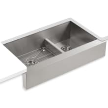 Vault 36" Double Basin Under-Mount 18-Gauge Stainless Steel Kitchen Sink with Self Trimming and Smart Divide - Includes Basin Rack