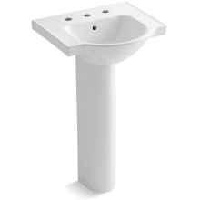 Veer 21" Pedestal Bathroom Sink with 8" Widespread Faucet Holes and Overflow