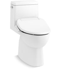 Reach 1.28 GPF One-Piece Compact Elongated Chair Height Toilet with Fully Skirted Trapway - Includes PureWash E525 Elongated Bidet Seat with Continuously Heated Water, Automatically UV Light Self-Cleaning Stainless Steel Wand, Front and Rear Wash Modes, Adjustable Water Temperature and Pressure, Quiet-Close, and Quick-Release Technologies