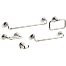 Artifacts 24" Towel Bar, 18" Towel Bar, Towel Ring, Pivoting Toilet Paper Holder, and Double Post Robe Hook Bundle