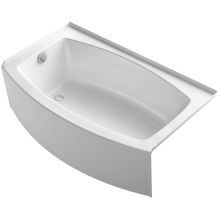 Expanse Bath Tub 60" x 30" - 36" Acrylic Soaking for Three Wall Alcove Installations with Integral Curved Apron and Left Drain