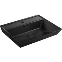Brazn 23" Rectangular Vitreous China Vessel Bathroom Sink with Overflow and Single Faucet Hole