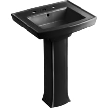 24" Widespread Vitreous China Pedestal Bathroom Sink with 3 Pre Drilled Faucet Holes from the Archer Collection
