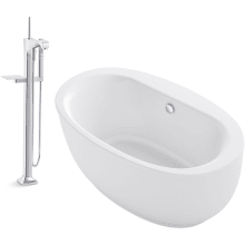 Sunstruck 60" Freestanding Acrylic Soaking Tub Package with Center Drain and Margaux Floor Mounted Tub Filler - Includes Handshower