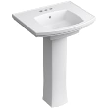 Kelston 24" Rectangular Vitreous China Pedestal Bathroom Sink with Overflow and 3 Faucet Holes at 4" Centers
