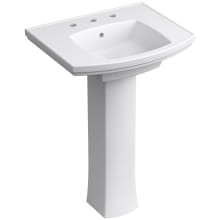Kelston 24" Rectangular Vitreous China Pedestal Bathroom Sink with Overflow and 3 Faucet Holes at 8" Centers
