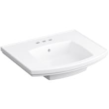 Kelston 24" Rectangular Vitreous China Pedestal Bathroom Sink with Overflow and 3 Faucet Holes at 4" Centers
