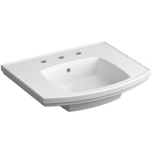 Kelston 24" Rectangular Vitreous China Pedestal Bathroom Sink with Overflow and 3 Faucet Holes at 8" Centers