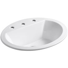 Bryant 20-1/8" Oval Vitreous China Drop In Bathroom Sink with Overflow and 3 Faucets Holes at 8" Centers
