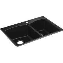 Kennon 33" Top or Undermount Double Bowl Neoroc Granite Composite Kitchen Sink Includes Sink Rack for Large Bowl