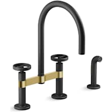 Billet 1.5 GPM Widespread Bridge Kitchen Faucet - Includes Side Spray and Dual Wheel Handles