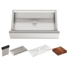 Tempered 35-7/16" Undermount Single Bowl Farmhouse Stainless Steel Workstation Kitchen Sink with Accessories Included