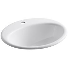 Farmington 19-1/4" Oval Cast Iron Drop In Bathroom Sink with Overflow and Single Faucet Hole