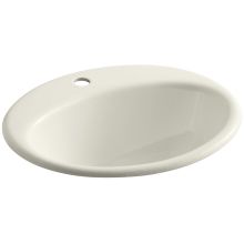 Farmington 19-1/4" Oval Cast Iron Drop In Bathroom Sink with Overflow and Single Faucet Hole