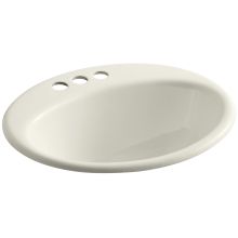 Farmington 19-1/4" Oval Cast Iron Drop In Bathroom Sink with Overflow and 3 Faucet Holes at 4" Centers