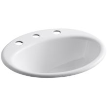 Farmington 19-1/4" Oval Cast Iron Drop In Bathroom Sink with Overflow and 3 Faucet Holes at 8" Centers