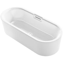 Volute 71" Free Standing Enameled Cast Iron Soaking Tub with Acrylic Shroud, Center Drain, Brass Drain Assembly, and Slotted Overflow