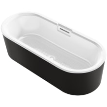 Volute 71" Free Standing Enameled Cast Iron Soaking Tub with Acrylic Shroud, Center Drain, Brass Drain Assembly, and Slotted Overflow