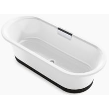 Volute 71" Free Standing Enameled Cast Iron Soaking Tub with Reinforced Resin Pedestal Base, Center Drain, Brass Drain Assembly, and Slotted Overflow