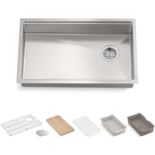 Strive 29" Undermount Single Basin Stainless Steel Kitchen Sink with Basket Strainer, Colander, Cutting Board and Drain Board