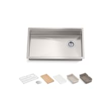 Strive 29" Undermount Single Basin Stainless Steel Kitchen Sink with Basket Strainer, Colander, Cutting Board and Drain Board