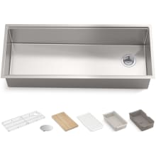 Strive 44" Undermount Single Basin Stainless Steel Kitchen Sink with Basket Strainer, Colander, Cutting Board and Drain Board