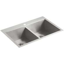 Vault 33" Double Basin Drop-in / Under-Mount Stainless Steel Kitchen Sink with SilentShield®