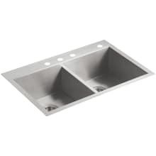 Vault 33" Double Basin Top-Mount/Under-Mount 18-Gauge Stainless Steel Kitchen Sink with SilentShield and Bottom Sink Rack
