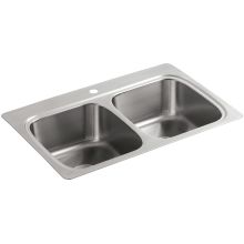 Verse 33" Double Basin Drop In Stainless Steel Kitchen Sink With Single Faucet Hole
