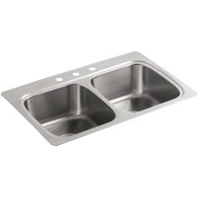 Verse 33" Double Basin Drop In Stainless Steel Kitchen Sink With Three Faucet Holes