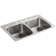 Verse 33" Double Basin Drop In Stainless Steel Kitchen Sink With Four Faucet Holes